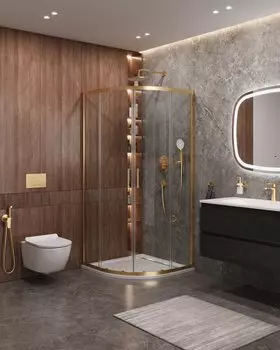 Душевой уголок Cezares MOLVENO 100x100 MOLVENO-R-2-100-C-BORO-IV стекло прозрачное, профиль брашированное золото