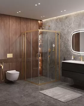 Душевой уголок Cezares MOLVENO 110x110 MOLVENO-A-22-90+20-C-BORO-IV стекло прозрачное, профиль брашированное золото