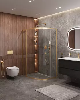 Душевой уголок Cezares MOLVENO 110x90 MOLVENO-RH-1-110/90-C-BORO-IV стекло прозрачное, профиль брашированное золото