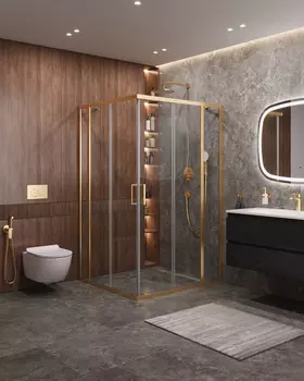 Душевой уголок Cezares MOLVENO 120x110 MOLVENO-AH-22-120/110-C-BORO-IV стекло прозрачное, профиль брашированное золото