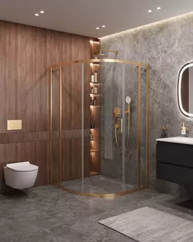 Душевой уголок Cezares MOLVENO 120x110 MOLVENO-RH-11-120/110-C-BORO-IV стекло прозрачное, профиль брашированное золото
