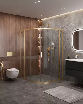 Душевой уголок Cezares MOLVENO 120x110 MOLVENO-RH-22-120/110-C-BORO-IV стекло прозрачное, профиль брашированное золото