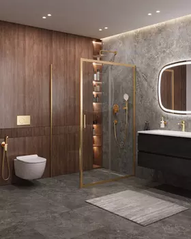 Душевой уголок Cezares MOLVENO 120x90 MOLVENO-AH-11-120/90-C-BORO-IV стекло прозрачное, профиль брашированное золото