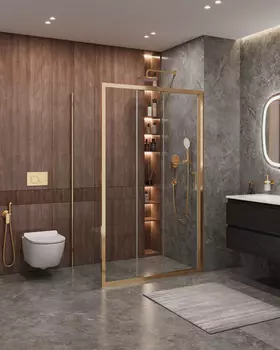 Душевой уголок Cezares MOLVENO 120x90 MOLVENO-AHF-31-120/90-C-BORO-IV стекло прозрачное, профиль брашированное золото