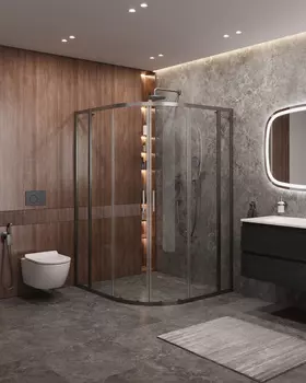 Душевой уголок Cezares MOLVENO 130x120 MOLVENO-RH-22-130/120-C-GM-IV стекло прозрачное, профиль оружейная сталь