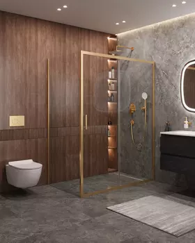 Душевой уголок Cezares MOLVENO 160x90 MOLVENO-AH-11-160/90-C-BORO-IV стекло прозрачное, профиль брашированное золото