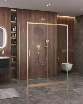Душевой уголок Cezares MOLVENO 160x90 MOLVENO-AH-12-160/90-C-BORO-IV стекло прозрачное, профиль брашированное золото