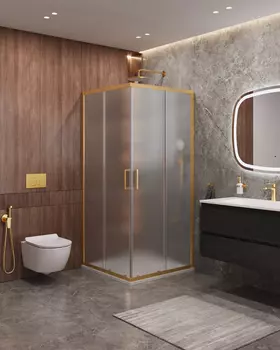 Душевой уголок Cezares MOLVENO 90x90 MOLVENO-A-2-90-P-BORO стекло рифленое, профиль брашированное золото