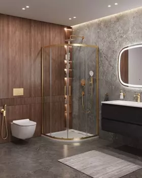 Душевой уголок Cezares MOLVENO 90x90 MOLVENO-R-2-90-C-BORO-IV стекло прозрачное, профиль брашированное золото
