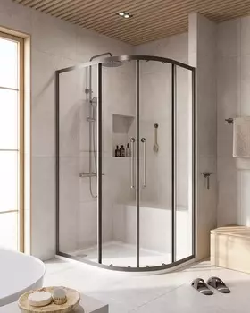 Душевой уголок Cezares Relax 304 120x90 RELAX-304-RH-2-120/90-C-GM стекло прозрачное, профиль оружейная сталь, без поддона