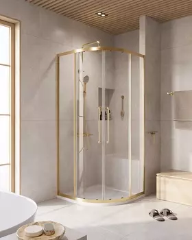 Душевой уголок Cezares Relax 304 90x90 RELAX-304-R-2-90-C-BORO стекло прозрачное, профиль брашированное золото, без поддона