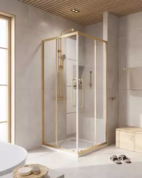 Душевой уголок Cezares Relax 304 90x90 RELAX-304-A-2-90-C-BORO стекло прозрачное, профиль брашированное золото, без поддона