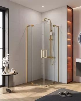 Душевой уголок Cezares SLIDER 70x70 SLIDER-A-2-70/80-C-BORO стекло прозрачное, профиль брашированное золото