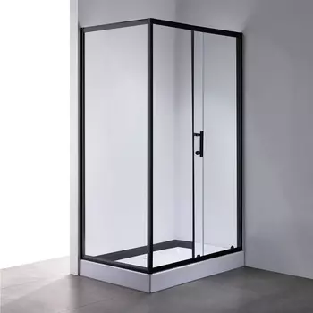 Душевой уголок Comforty 120x80 33B стекло прозрачное, профиль черный, поддон в комплекте