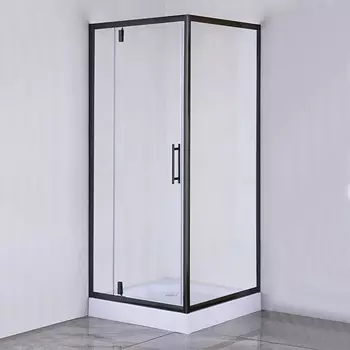 Душевой уголок Comforty 90x90 30BT стекло прозрачное, профиль черный, поддон в комплекте