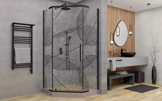 Душевой уголок Deto PB 90 Black 90x90 PB90 стекло с рисунком, профиль черный, без поддона