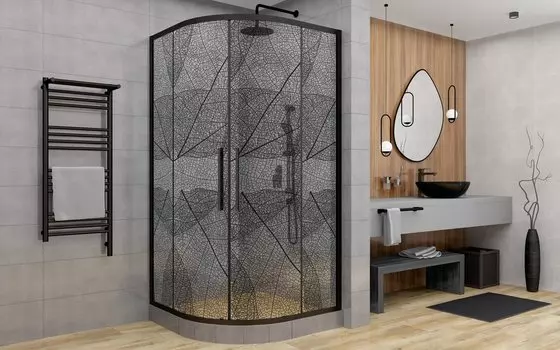 Душевой уголок DTO HB 120 Black 120x120 HB120 стекло с рисунком, профиль черный, без поддона
