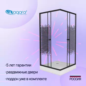 Душевой уголок Niagara Eco 80x80 NG-008-14Q BLACK стекло мозаика, профиль черный, низкий поддон