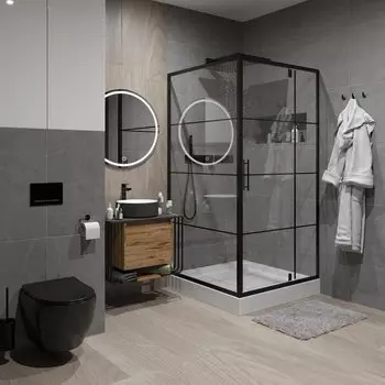 Душевой уголок Niagara Nova 80х80 NG-0280-08 BLACK стекло прозрачное с рисунком, профиль черный, без поддона