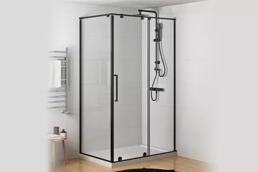 Душевой уголок Royal Bath 120х80 BERN -S RB120x80х195-T-BL стекло прозрачное, профиль черный, без поддона
