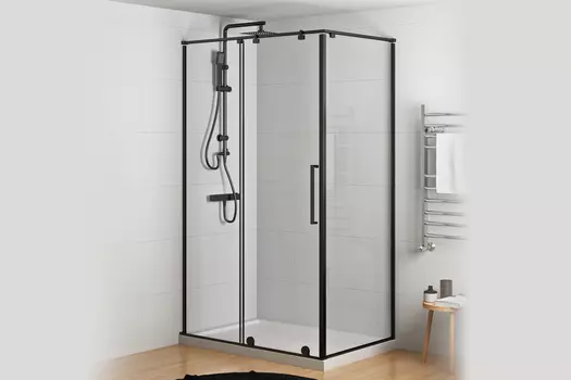 Душевой уголок Royal Bath 140х80 BERN -S RB140x80х195-T-BL стекло прозрачное, профиль черный, без поддона