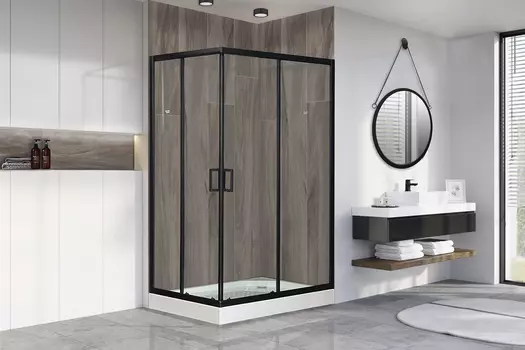 Душевой уголок Royal Bath HP 120х80 RB8120HP-T-BL-R стекло прозрачное, профиль черный, с поддоном