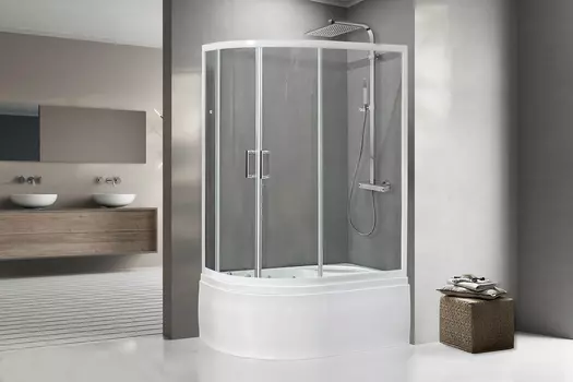 Душевой уголок Royal Bath 120х80 RB 8120BK-T R стекло прозрачное, профиль белый, с поддоном