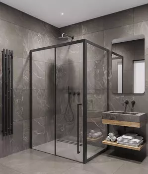 Душевой уголок Timo 140х90 правый, стекло прозрачное, профиль черный