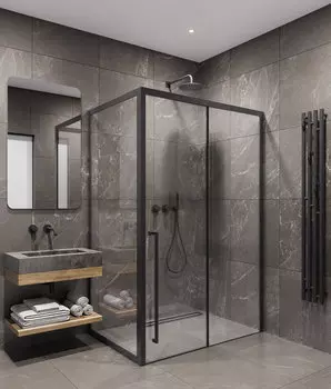 Душевой уголок Timo 150х100 левый, стекло прозрачное, профиль черный