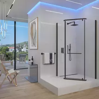 Душевой уголок Veconi 100х100 RV36B распашная дверь, стекло прозрачное, профиль черный, без поддона