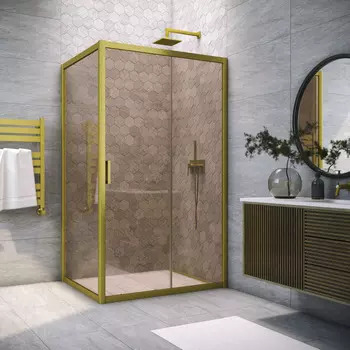 Душевой уголок Vegas-Glass 180x100 ZP+ZPV NOVO h2000 180*100 03 05 профиль золото матовое, стекло бронза