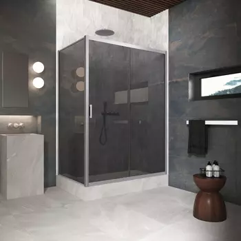 Душевой уголок Vegas-Glass 180x100 ZP+ZPV Protec h1900 180*100 07 07 профиль матовый хром, стекло графит