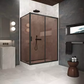 Душевой уголок Vegas-Glass 180x100 ZP+ZPV Protec h1900 180*100 02М 05 профиль черный матовый, стекло бронза