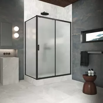 Душевой уголок Vegas-Glass 180x100 ZP+ZPV Protec 180*100 02М 10 профиль черный матовый, стекло сатин