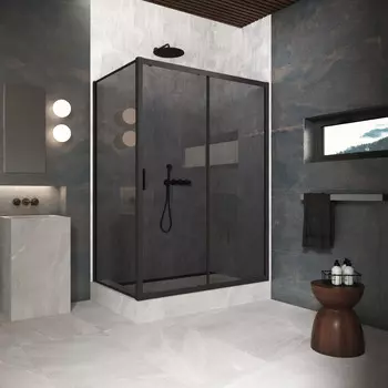 Душевой уголок Vegas-Glass 180x100 ZP+ZPV Protec h1900 180*100 02М 07 профиль черный матовый, стекло графит