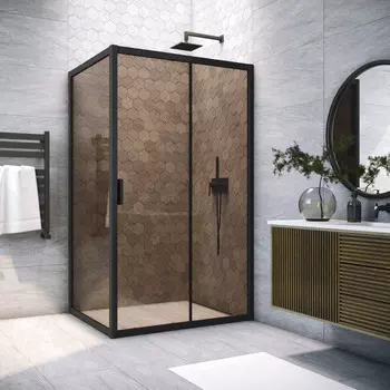 Душевой уголок Vegas-Glass 180x95 ZP+ZPV NOVO h2000 180*95 02М 05 профиль черный матовый, стекло бронза