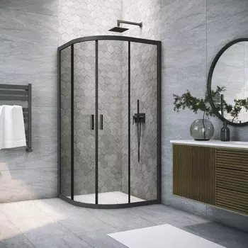 Душевой уголок Vegas-Glass 90x90 ZS NOVO h2000 90 02М 07 профиль черный матовый, стекло графит