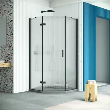 Душевой уголок Vegas-Glass Afa-Pen Retta 90x90 AFA-Pen Retta 90 02М Moru профиль черный, стекло рифленое