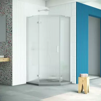 Душевой уголок Vegas-Glass Afa-Pen Retta 100x100 AFA-Pen Retta 100 01 Moru профиль белый, стекло рифленое