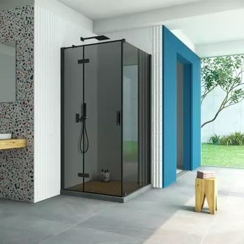 Душевой уголок Vegas-Glass Afp-Fis Retta 120x90 AFP-Fis Retta 120*90 02М 07 профиль черный, стекло графит