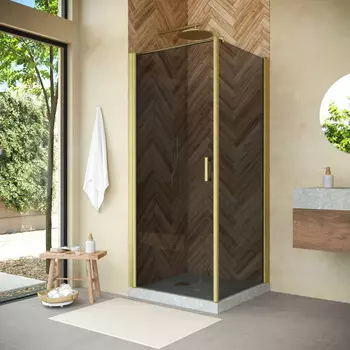 Душевой уголок Vegas-Glass EP-FIS NOVO h2000 90x90 EP-FIS NOVO h2000 90 03 07 стекло графит, профиль золото, без поддона