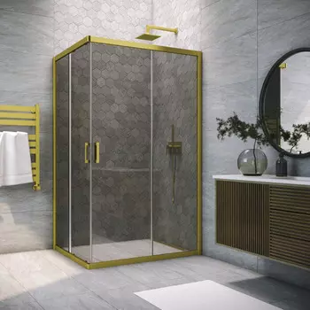 Душевой уголок Vegas-Glass ZA-F NOVO h2000 120x110 ZA-F NOVO h2000 120*110 03 07 профиль матовое золото, стекло графит