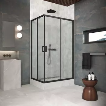 Душевой уголок Vegas-Glass ZA-F Protec 120x110 ZA-F Protec h1900 120*110 02М 02 профиль черный матовый, стекло шиншилла