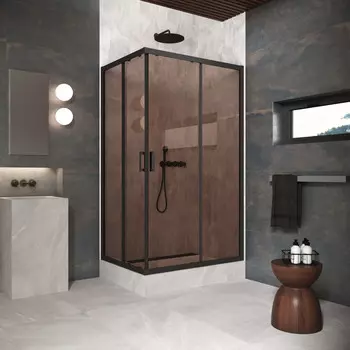 Душевой уголок Vegas-Glass ZA-F Protec 120x110 ZA-F Protec h1900 120*110 02М 05 профиль черный матовый, стекло бронза