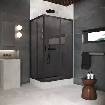 Душевой уголок Vegas-Glass ZA-F Protec 120x110 ZA-F Protec h1900 120*110 02М 07 профиль черный матовый, стекло графит