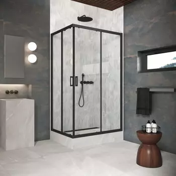 Душевой уголок Vegas-Glass ZA-F Protec 120x110 ZA-F Protec 120*110 02М 01 профиль черный матовый, стекло прозрачное