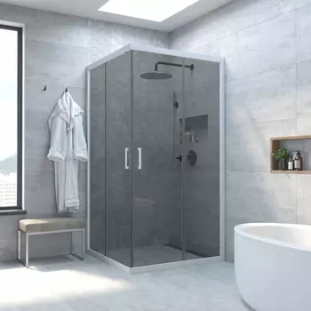 Душевой уголок Vegas-Glass ZA NOVO h200 100x100 ZA NOVO h2000 100 01 07 профиль белый, стекло графит