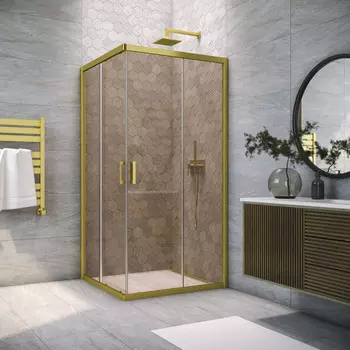 Душевой уголок Vegas-Glass ZA NOVO h200 90x90 ZA NOVO h2000 90 03 10 профиль матовое золото, стекло бронза