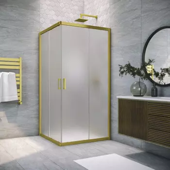 Душевой уголок Vegas-Glass ZA NOVO h200 95x95 ZA NOVO h2000 95 03 05 профиль матовое золото, стекло сатин