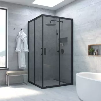 Душевой уголок Vegas-Glass ZA NOVO h200 90x90 ZA NOVO h2000 90 02М 07 профиль черный, стекло графит